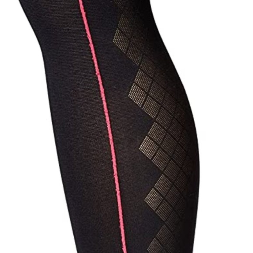 (2) Women's Hanes Tights, Black Diamond Panel Pink & Blue Size Tall